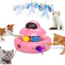MOHAYA Automatic Cat Toys,4-in-1 InteractiveCat Toys for Bored Indoor Adult Cats, Electric Flying Butterfly,Rechargeable Moving Ambush Feather,Pink Kitter Toy Track Balls