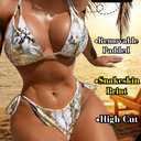 ShawGobow Snakeskin Metallic Bikini,String Halter Triangle Bikinis Set,Sexy Strappy Cheeky Swimsuits for Women Tanning Pool (Gold, S)