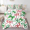 Erosebridal Green Red Ribbon Bow Full Bedding Set 7 Piece Xmas Coquette Bed in A Bag with Sheets Christmas Style Comforter Set for Kids Adults,Polka Dots Bed Sets