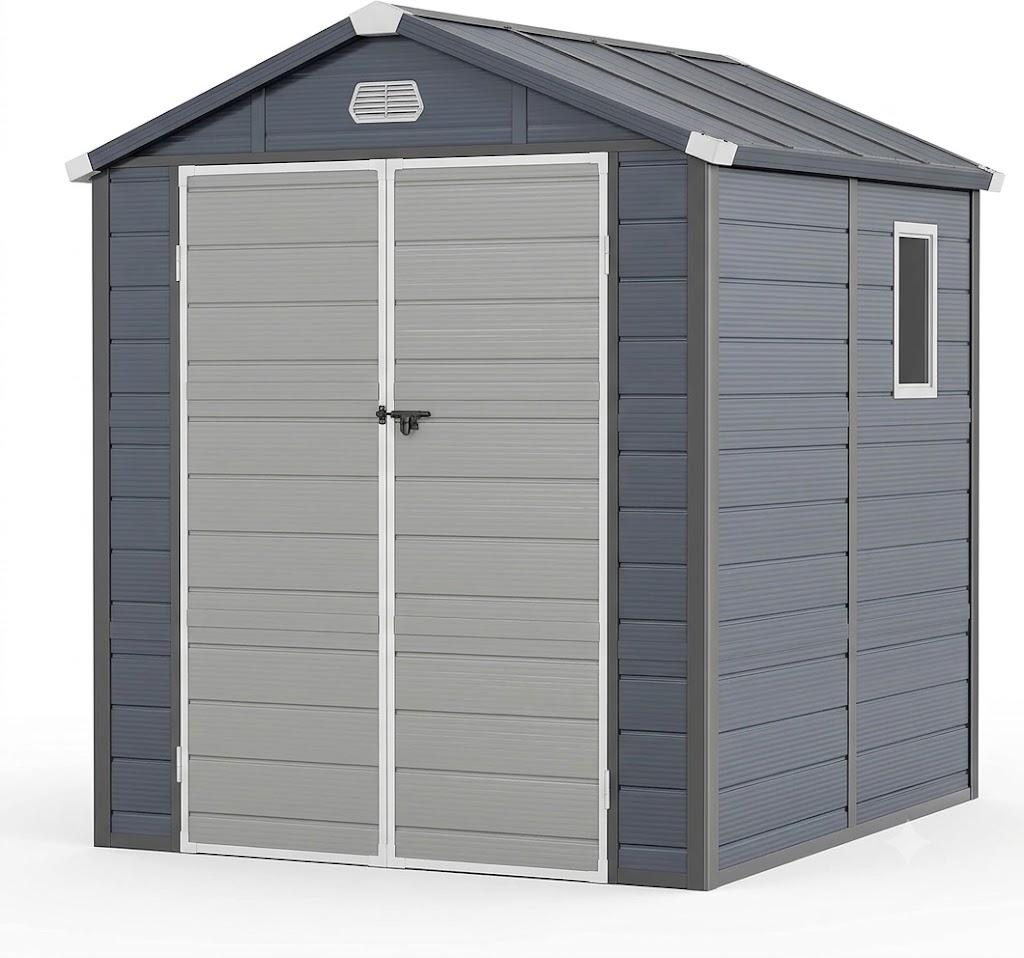 YITAHOME 6x6FT Resin Storage Unit sans Flooring, All-Weather Plastic Shed with Window, Vents and Secured Doors, Outdoor Plastic Tool Cabin for Poolside, Lawn, Backyard, Patio, Dark Gray