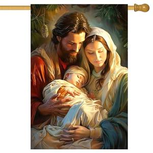 BlissYard Holy Family Nativity House Flag 28 x 40 Inch Double Sided Christmas Garden Flag with Mary
