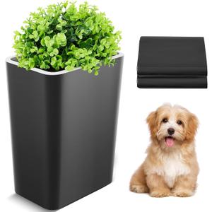 Jingmore Dog Poop Trash Can Outside 2.64 Gal/10 L Plant Styled Dog Waste Trash Can with Lid 50 Pcs Plastic Waste Bags Outdoor Indoor Poop Container Slim Garbage Bin for Yard Garden Pet (Black)