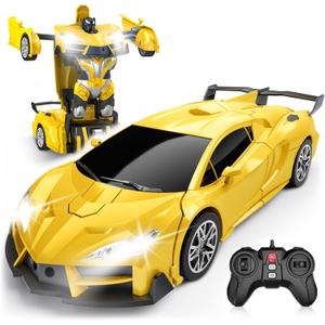 Transform Remote Control Car, RC Cars for Boys Age 3-5 6-8, One-Button Transform Toy Cars, 2.4GHz, 360 Spin, 1:16 Scale, Flashing Headlight,3-8 Year Old Grandkids Christmas Birthday Gifts (Yellow)