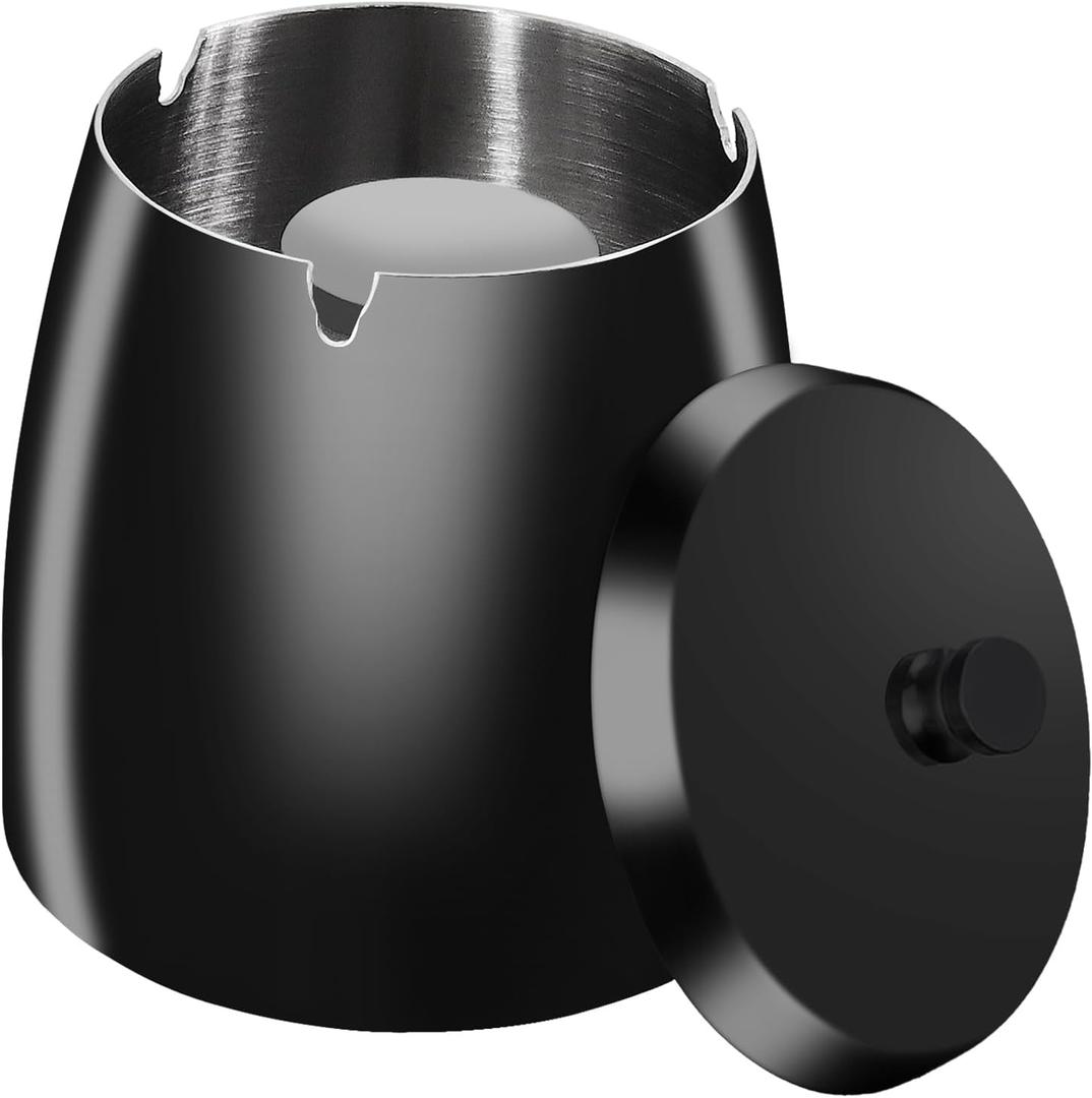 Ashtray with Lid for Cigarettes, Windproof Outdoor Ashtray Smokeless Odorless, Stainless Steel Ash Tray for Outside Indoor Patio Home Office Decoration (XL)