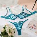 Lilosy Sexy Underwire Cute Push Up Strappy Embroidered Mesh Sheer Lingerie Set See Through Panty Bra (Blue, S)