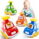 Press and Go Car Toys for Toddlers 1-3, 4 Pack Animal Baby Car Toys for 1 2 Year Old Boy, Push Go Friction Vehicle Toys for Infants 12-18 Months, One First Birthday Gifts for Boys Girls
