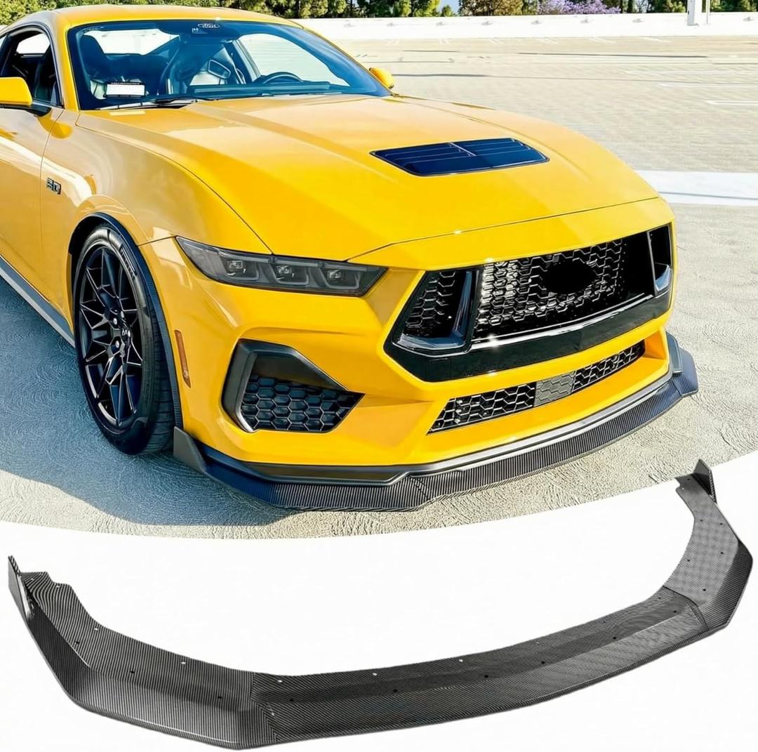 Front Bumper Lip Splitter Spoiler Fit for Ford Mustang S650 2024-2026 Accessories GT/EcoBoost/with Performance Package, Carbon Fiber Look Direct Add-on Application 3pcs Air Dam Chin Body Kit