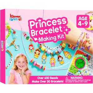JOVA Klever Kits Princess Bracelet Making Kit, Jewelry Making Kit, Bracelets for Girls, Crafts for Kids, 4 Year Old Girl Birthday Gifts, Over 650 Beads, Make 30+ Designs