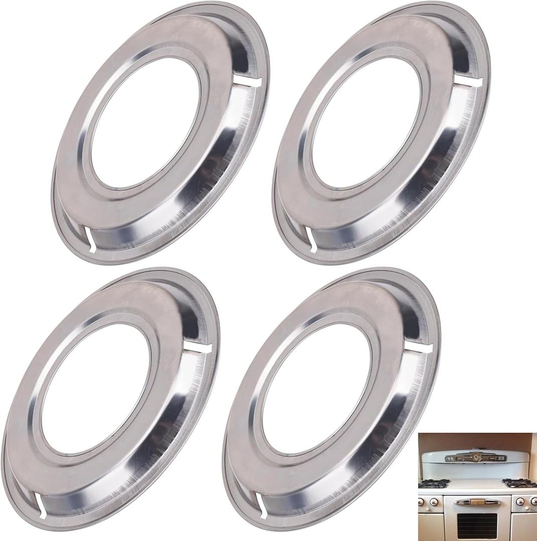 4 Pack 5303131115, 540T014P01, RGP 300 Round Range Gas Stove Drip Pans Replacement Part Compatible With Frigidaire Tappan Range Stove Gas -Diameter 8.25, Center hole 4.0