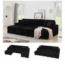 122'' Convertible U-Shaped Faux Rabbit Fur Plush Sectional Sleeper Sofa, Upholstered Cloud Couch Pull-Out Sofa Bed with Storage Chaise for Living Room (Black, 122'' x 64'')