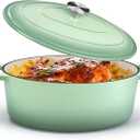 P&P CHEF Oval Dutch Oven with Lid, Enameled Cast Dutch Oven Pot for Bread Baking, Braising, Stewing, Roasting, Non-Stick & Oven Safe, Dual Handles & Easy Clean, 5QT & Pistachio Green, Valentine's Day