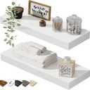 QEEIG Bathroom Floating Shelves for Wall - 15.7" Wall Mounted Shelf Over Toilet Farmhouse Home Decor Display Bookshelf Small 15.7 x 6.7 inch Set of 2, White (008-40W)