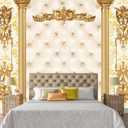JHGRXFHB-Off-White Diamond Quilted Soft Bag Design, Golden Roman Columns Peel and Stick 160" x 114"