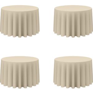 BRILLMAX 4 Pack Beige Round Tablecloths 108 Inch for 48 Tables - 150 GSM Polyester Fabric, Floor Length Drop, Water, Stain & Wrinkle Resistant Cloth Cover for Wedding Reception Banquet Dining