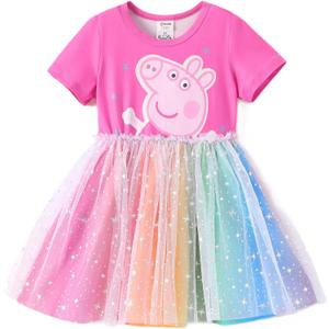 Peppa Pig Toddler Girls Dress for Summer Short Sleeve Stars Decoration Tutu Dresses for Birthday Party Tulle Princess Dress ROSEO Little Girls Size 3-4T