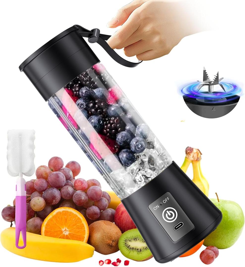 Portable Blender for Smoothie & Shakes - Upgraded Rechargeable Personal Size Blender, 380ml BPA Free Juice Cup & High Speed of 20,000 Rpm, Suit for Sports/Office/Home/Travel (Black)