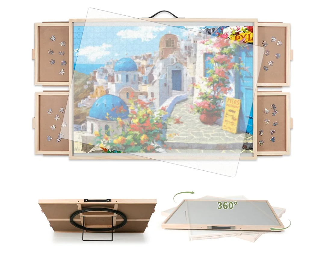 BuilderButler 2-in-1 Tilting & Rotating Puzzle Board, Portable Puzzle Table with 4 Drawers Cover,34.25" x 25.2" for 1500 Pieces
