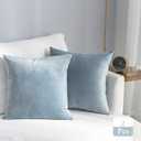 Stellhome Pack of 2 Faux Velvet Pillow Covers Square Decorative Cushion Covers for Bed Couch Sofa Bench, 24 x 24 inch (60 x 60 cm), Silver Blue