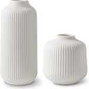 Ceramic Vases in Nordic Style, Modern Vase Deco for Pampas Grass, Boho Deco for Windowsill, Vases Set in White Matt, Flower Vase as Home Decoration for Fresh Flowers, Dried Flowers, Set of 2