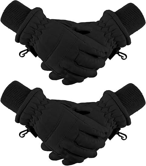 Boao  Kids Winter Ski Gloves Waterproof Warm Snow Mittens Full Finger Gloves for Toddlers Infants (Black,3-6 Years)