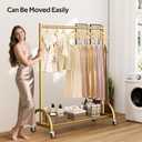 MISSLO Heavy Duty Clothing Rack with Wheels Rolling Clothes Racks for Hanging Clothes, Coats, Garment, Dress, Gold
