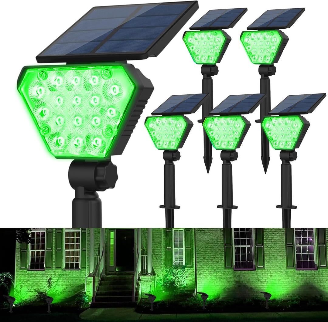T-SUN Solar Lights Outdoor Waterproof IP65, 6Pack LED Solar Spot Lights Color Changing IP65 Waterproof Smart Auto On/Off for Outside Landscape Garden Yard Lawn Pathway Patio Driveway (Green)