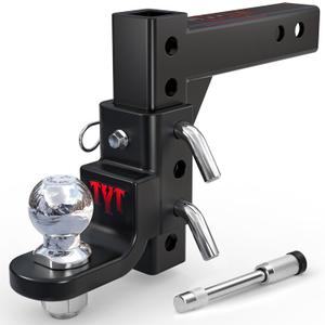TYT Adjustable Trailer Hitch Ball Mount, 2" Towing Ball 7500 LBS, 9-1/2" Drop and 8-1/4" Rise, Fits 2-in Receiver with 2 Pin&Clips and 5/8" Premium Pin Lock for Heavy Duty Truck