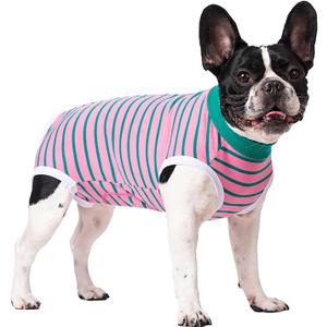Dog Surgery Suit for Female Male, Striped Dog Pajams for Small Medium Dogs, Anti-Licking Spay Suit Jumpsuit for Pets (PinkGreen, Medium)