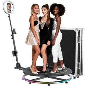 MWE 360 Photo Booth Machine for Parties with Flight Case,RGB Strip Light,Software APP Remote Automatic 360 Spin Camera Video Booth for 2-4 People (26.8''+Flight Case)