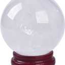 AMOYSTONE Clear Quartz Ball Natural Quartz Sphere Crystal Ball with Wooden Base (2.7")