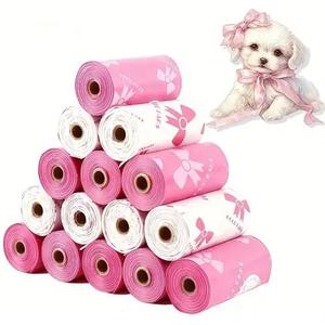 Pet Poop Bag 12 Refill Rolls 180 Unscented Bags (Pink/White)