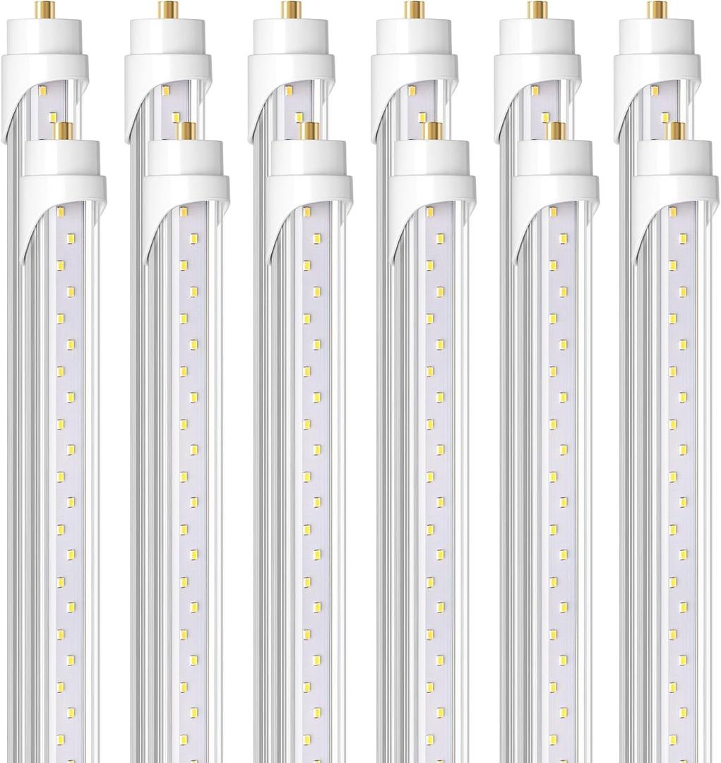 Barrina 8 Foot LED Bulbs, 44W 5500lm 6500K, Super Bright, T8 T10 T12 LED Tube Lights, FA8 Single Pin LED Lights, Clear Cover, 8 Foot LED Bulbs to Replace Fluorescent Light Bulbs (Pack of 12)