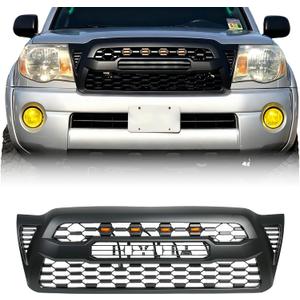 Front Grill Compatible With Toyota Tacoma 2005-2011 Matte Black Front Bumper Grille With Accessories/Letters/Amber Light Up