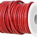 GENIQUE Real/Genuine Round Leather String Cord for Necklace, Bracelets, Jewellery, Braiding (3mm, Red Distressed)
