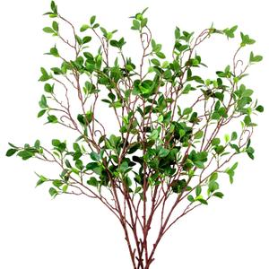 AUSTOR Packs 45" Artificial Ficus Stems Faux Green Stems Branches Leaf Stem Fake Green Bushes Shrubs Ficus Twig Stem for Vase Filler Home Wedding Office Decor, Pack Of 4