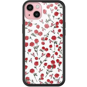 Wildflower Cases - Red Roses Case, Compatible with Apple iPhone 15 Plus | Red, White, Floral, Roses, Trendy, Coquette - Protective Black Bumper, 4ft Drop Test Certified, Women Owned Small Business