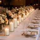24 Pack White Pillar Candles + 24 Pack Vertical Ribbed Clear Glass Cylinder Holders, Hurricane Candle Shades for Wedding, Home, Party Table Centerpieces Decor