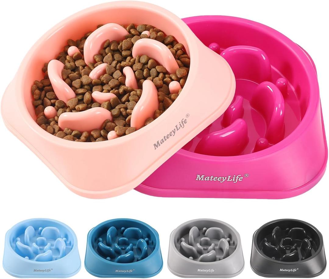 MateeyLife Slow Feeder Dog Bowls 2PCS, Anti-Choking Puzzle Dog Food Bowls, Anti-Slip Interactive Feeding Slow Down Eating, Bloat Stop Maze Dishes for Medium Breeds Pink&Purple