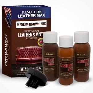 Leather Max Quick Blend Refinish and Repair Kit, Restore Couches, Recolor Furniture & Repair Car Seats, Jackets, Sofa, Boots / 3 Color Shades to Blend with Leather, Vinyl and Bonded (Brown Mix)