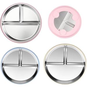 3 Pack Stainless Steel Kids Plates, 8 Divided Metal Toddler Plates with Removable Suction Silicone Sleeves, Stainless Steel Silicone Baby Plate for Infants & Toddlers 1-3 Years, Dishwasher Safe