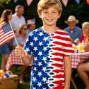 Enlifety Boys Girls American Flag T-Shirt Kids Watercolor Patriotic USA Flag Tee 4th of July Independence Day Red White Blue Shirt Summer Tops Size 9 12 (M)