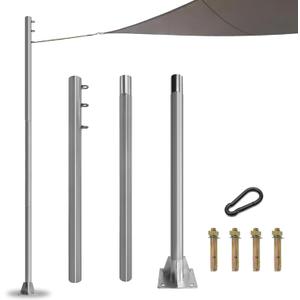 10ft Shade Sail Poles, Silver, Stainless Steel, Contemporary Style, Not Water Resistant, Shade Sails, Post Mount, Screw-In Installation, Concrete Base Bracket