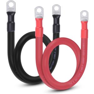 1/0 AWG Flexible Battery Cable with 3/8" Terminals - OFC Pure Copper Inverter & Welding Wire for Automotive Solar RV Motorcycle (Red + Black 2FT Pair)
