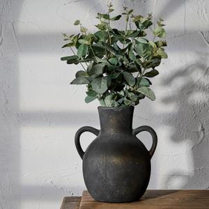 SIDUCAL Rustic Ceramic Farmhouse Flower Vase with 2 Handles, Terracotta Vase, Decorative Pottery Flower for Home Decor, Table, Wedding, Living Room, Shelf Decor, 7.3 Inch, Black Bronze