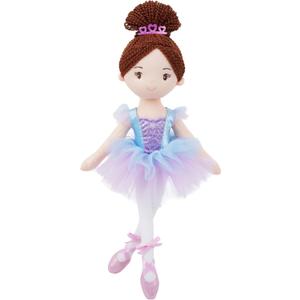 June Garden 16 Ballerina Doll Bella Soft Plush Dance Recital Gift for Girls Stuffed Ballet Doll with Purple Tutu and Tiara Perfect for Toddlers and Little Dancers