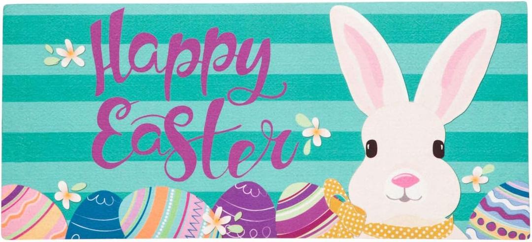 Evergreen Sassafras Easter Bunny Switch Mat Inserts, Interchangeable Front Door Mat Outdoor Entrance, Indoor Door Mats for Entryway, 22 x 10 Inches Sassafras Doormat Inserts