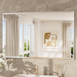 TokeShimi 48x30 Frameless Bathroom Mirror Rectangle, Tempered Beveled Mirror for Bathroom Vanity with 1" Beveled Edge, Shatterproof Modern Wall Mirrored for Living Room, Entryway, Restroom