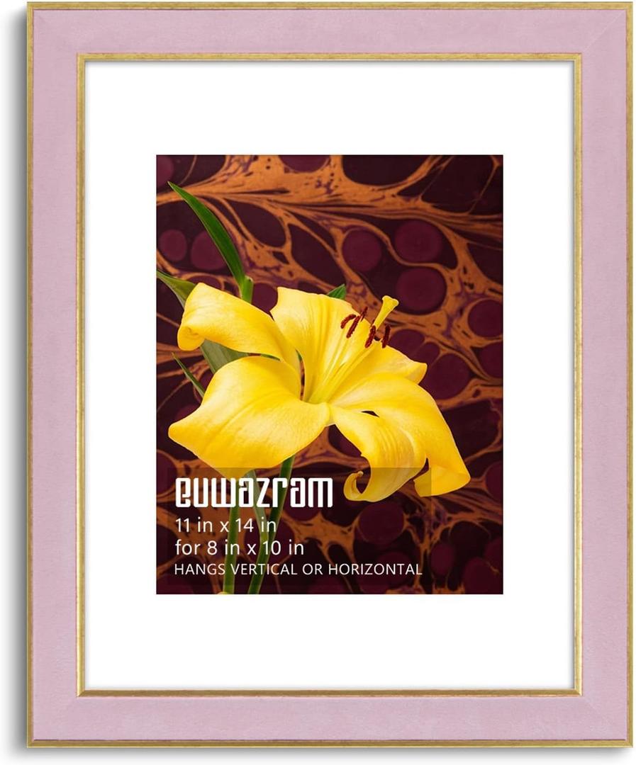 Suede 11x14 Frame - Single Frame, Elegant Pink 11 x 14 Poster Frame with Mat for 8x10, 11x14 Picture Frames for Artwork, Puzzles, Photos, and Movie Posters