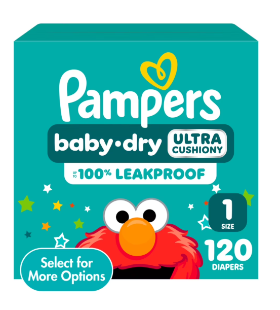 Pampers Diapers Baby Dry Size 1, 120 Count, Absorbent Disposable Infant Diaper 