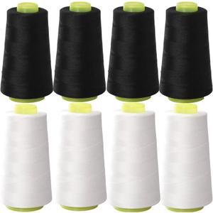 Black & White Sewing Thread, 8PCS 40S/2 3000 Yard Spool Serger Thread, All Purpose Polyester Thread Serger Thread Cones